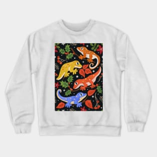 Colourful Christmas Geckos with Holly on Black Crewneck Sweatshirt